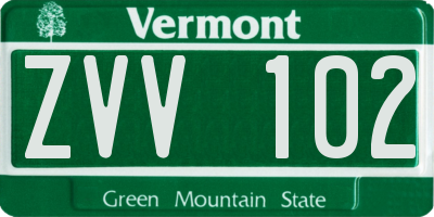 VT license plate ZVV102