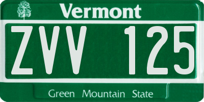 VT license plate ZVV125