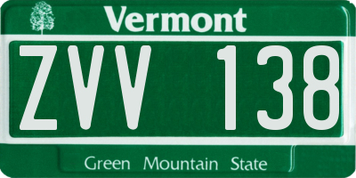 VT license plate ZVV138