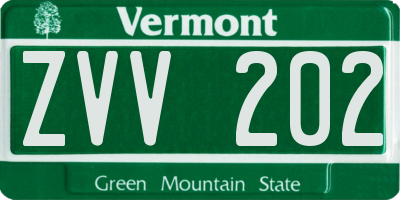 VT license plate ZVV202