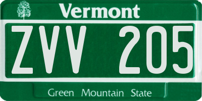 VT license plate ZVV205