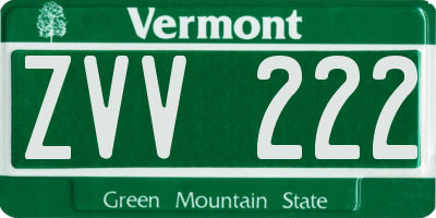 VT license plate ZVV222