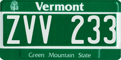 VT license plate ZVV233