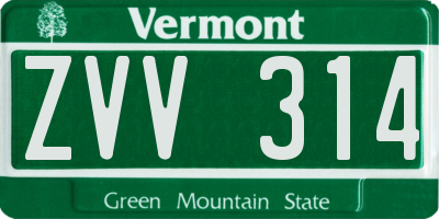 VT license plate ZVV314
