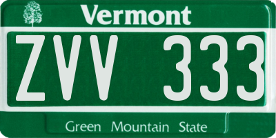 VT license plate ZVV333