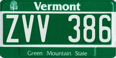 VT license plate ZVV386