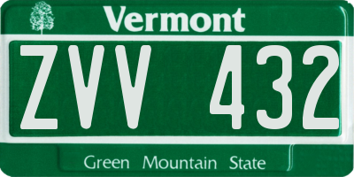 VT license plate ZVV432
