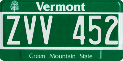 VT license plate ZVV452
