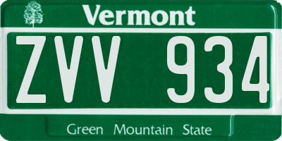 VT license plate ZVV934