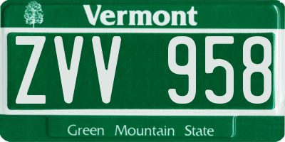 VT license plate ZVV958