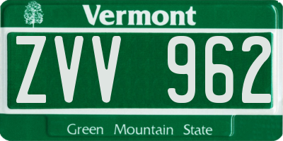 VT license plate ZVV962