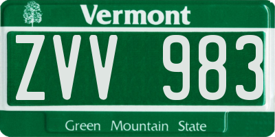 VT license plate ZVV983