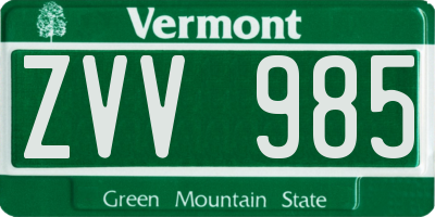 VT license plate ZVV985