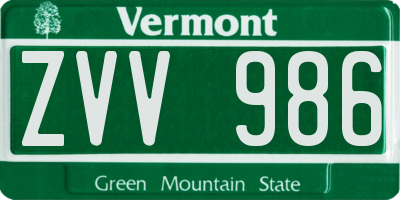 VT license plate ZVV986