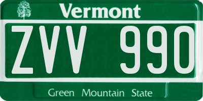 VT license plate ZVV990