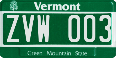 VT license plate ZVW003