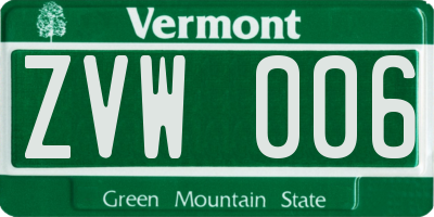 VT license plate ZVW006