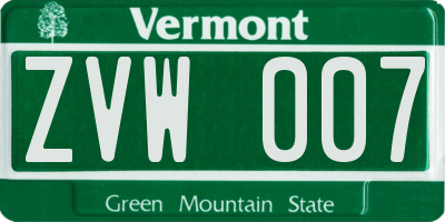 VT license plate ZVW007