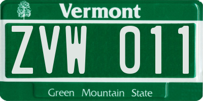 VT license plate ZVW011