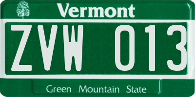 VT license plate ZVW013