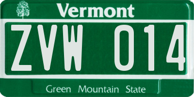 VT license plate ZVW014