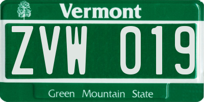VT license plate ZVW019