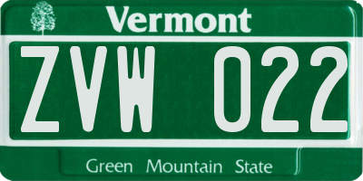 VT license plate ZVW022