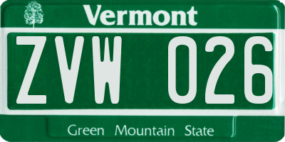VT license plate ZVW026