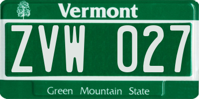 VT license plate ZVW027
