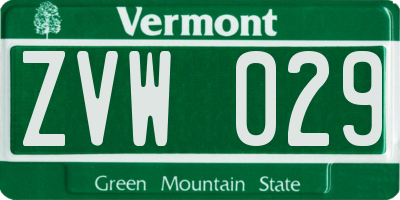 VT license plate ZVW029