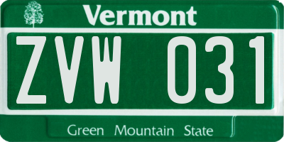 VT license plate ZVW031