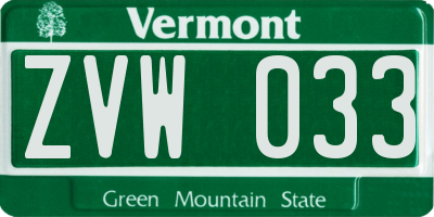 VT license plate ZVW033