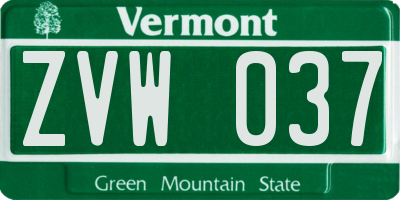 VT license plate ZVW037