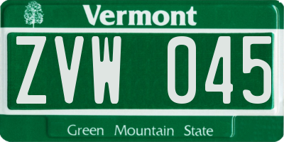 VT license plate ZVW045