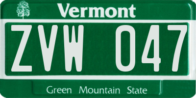 VT license plate ZVW047