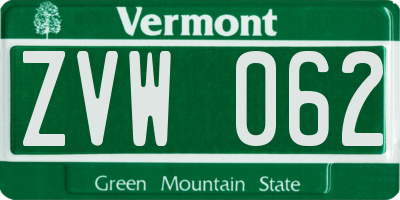 VT license plate ZVW062