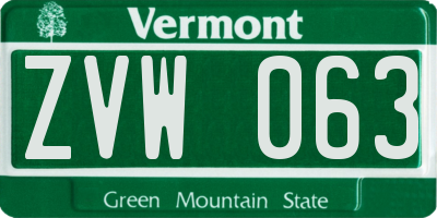 VT license plate ZVW063