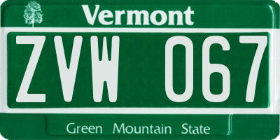 VT license plate ZVW067