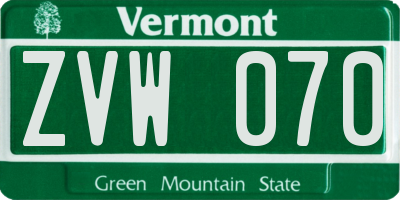 VT license plate ZVW070