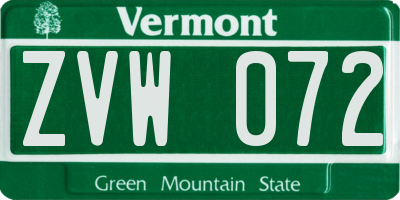 VT license plate ZVW072