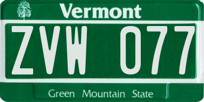 VT license plate ZVW077