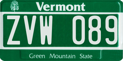 VT license plate ZVW089