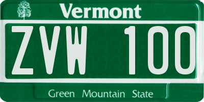 VT license plate ZVW100