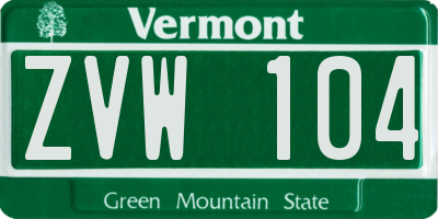 VT license plate ZVW104