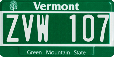 VT license plate ZVW107