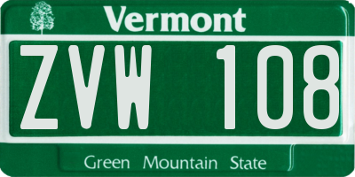 VT license plate ZVW108