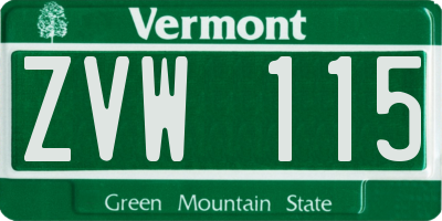 VT license plate ZVW115