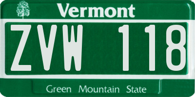 VT license plate ZVW118