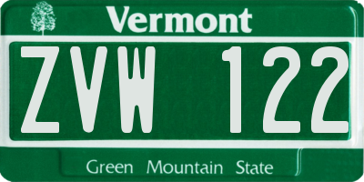 VT license plate ZVW122