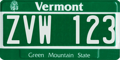 VT license plate ZVW123